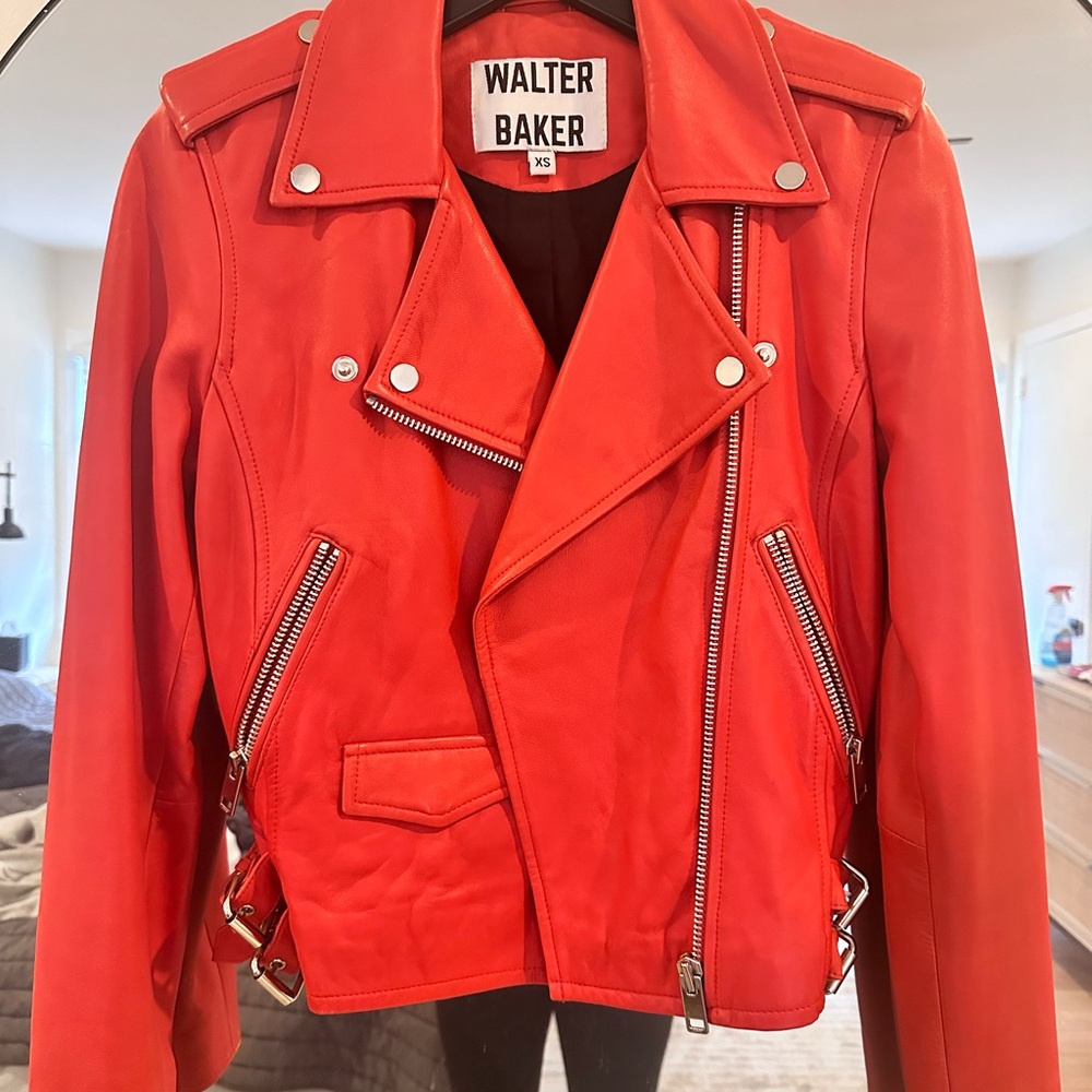 Walter Baker Red Leather Moto Jacket XS